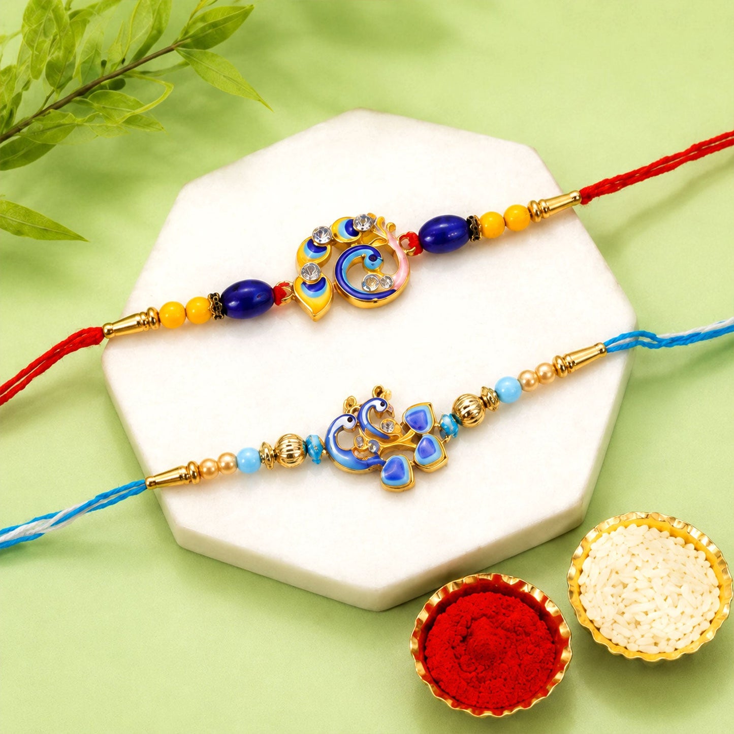 Designer Stone Traditional Rakhi Set Raksha Bandhan (2 Pc)