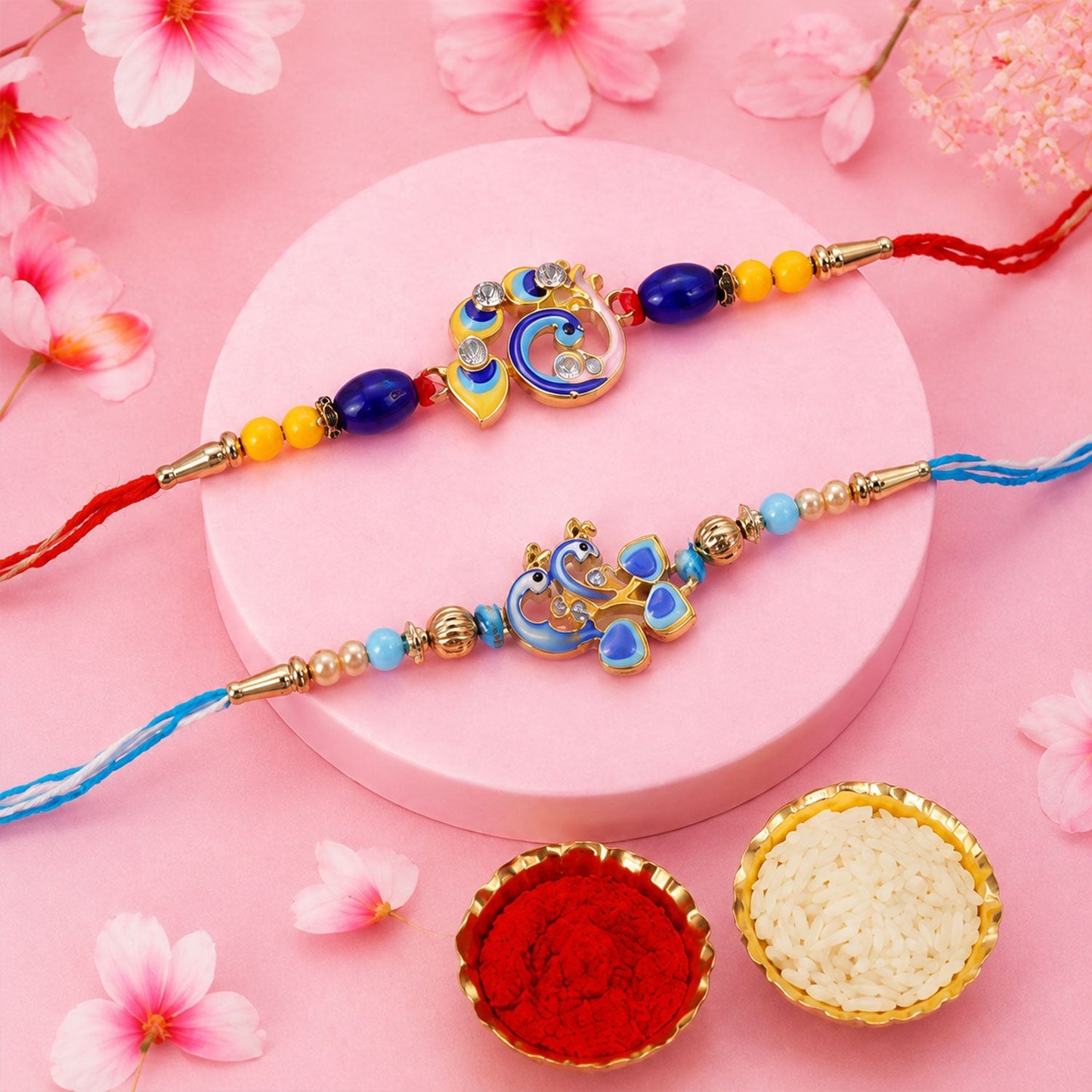 Designer Stone Traditional Rakhi Set Raksha Bandhan (2 Pc)