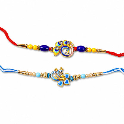 Designer Stone Traditional Rakhi Set Raksha Bandhan (2 Pc)