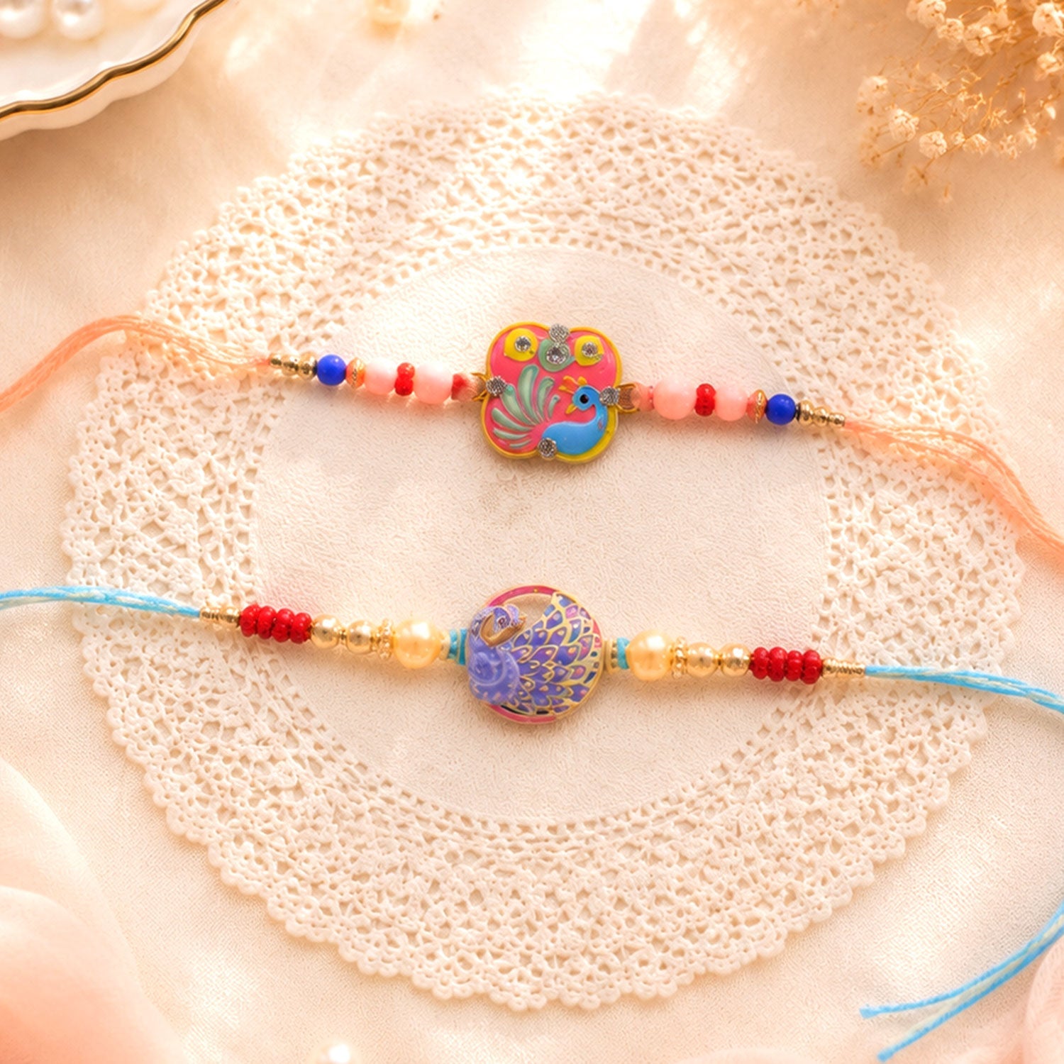 Floral Stone Designer Rakhi Combo Raksha Bandhan Set (2 Pc)