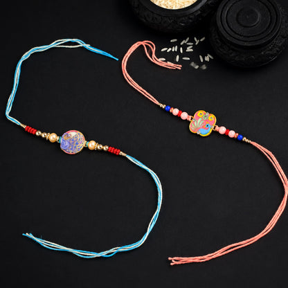 Floral Stone Designer Rakhi Combo Raksha Bandhan Set (2 Pc)
