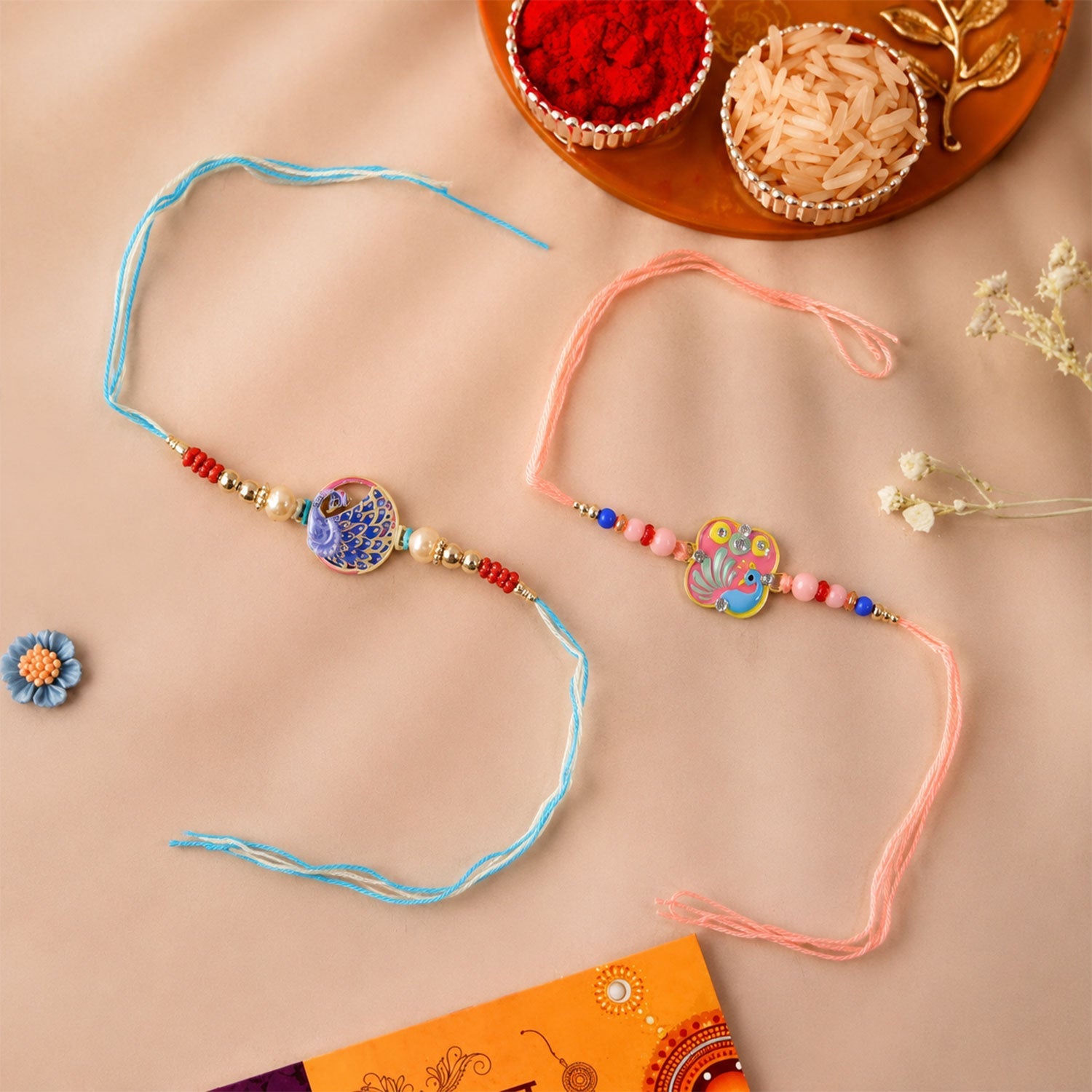 Floral Stone Designer Rakhi Combo Raksha Bandhan Set (2 Pc)