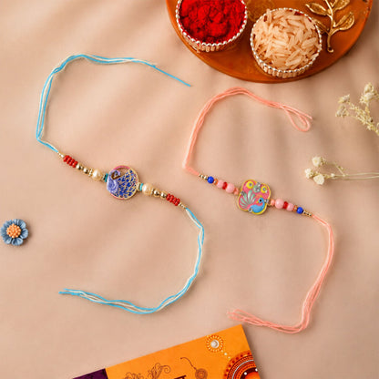 Floral Stone Designer Rakhi Combo Raksha Bandhan Set (2 Pc)