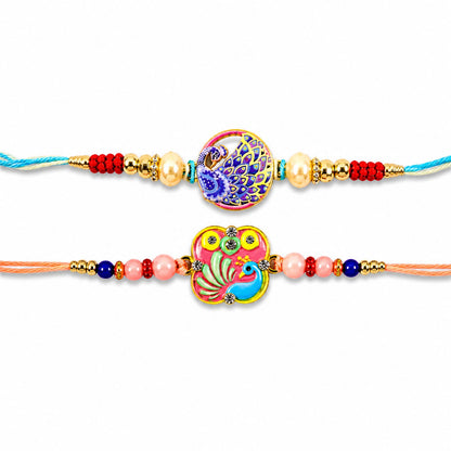 Floral Stone Designer Rakhi Combo Raksha Bandhan Set (2 Pc)
