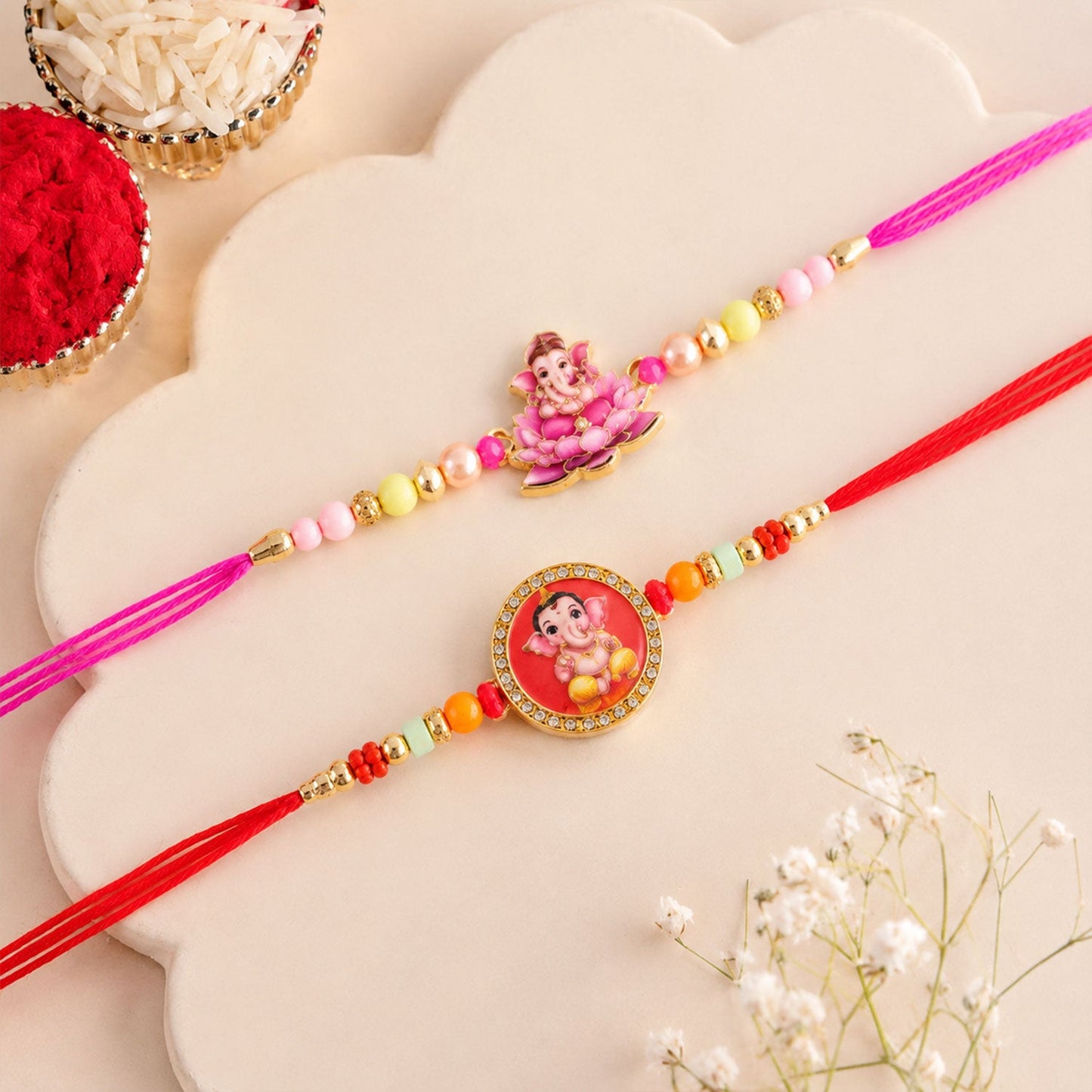 Ganesh Krishna Devotional Rakhi Set Raksha Bandhan (2 Pc)
