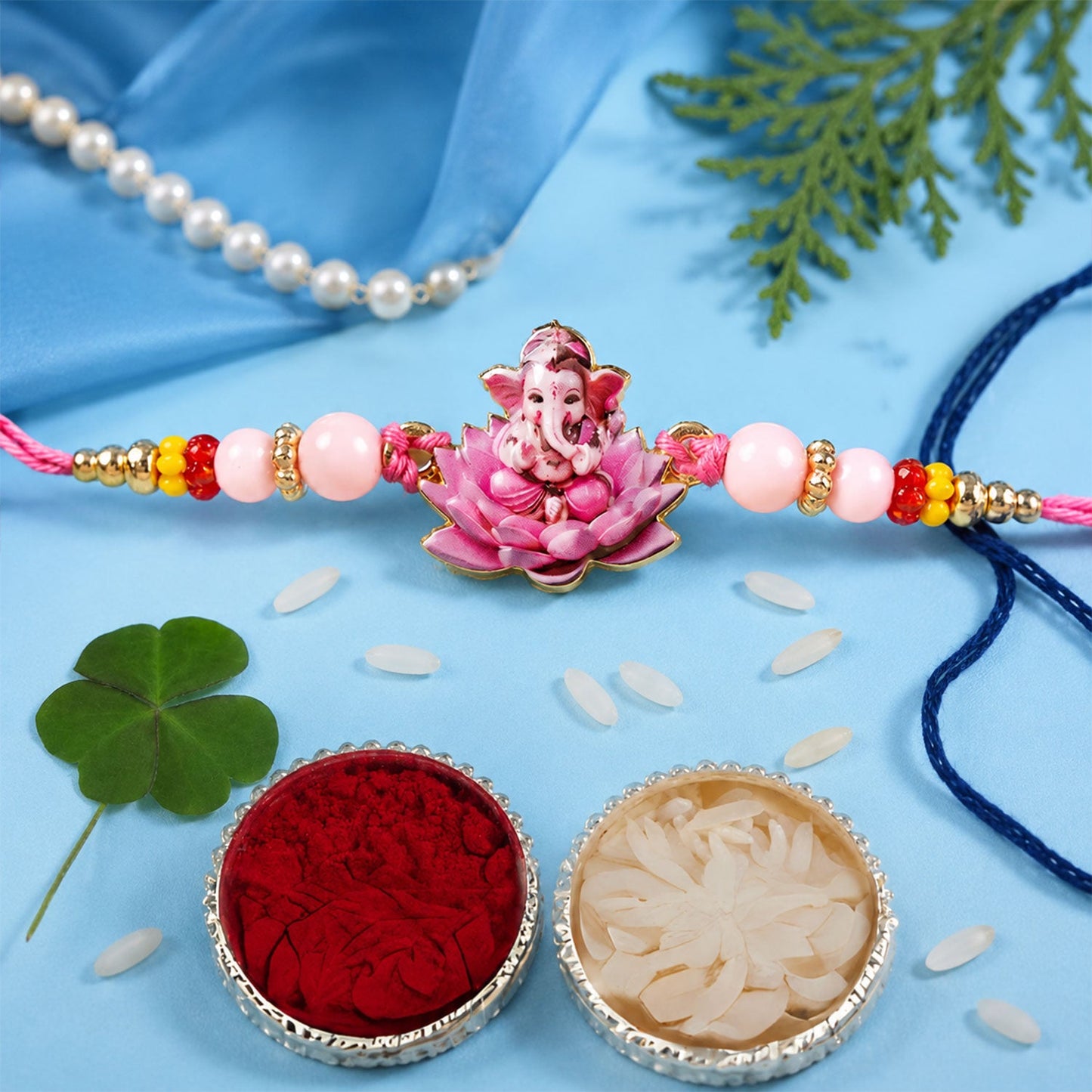 Ganesh Krishna Devotional Rakhi Set Raksha Bandhan (2 Pc)