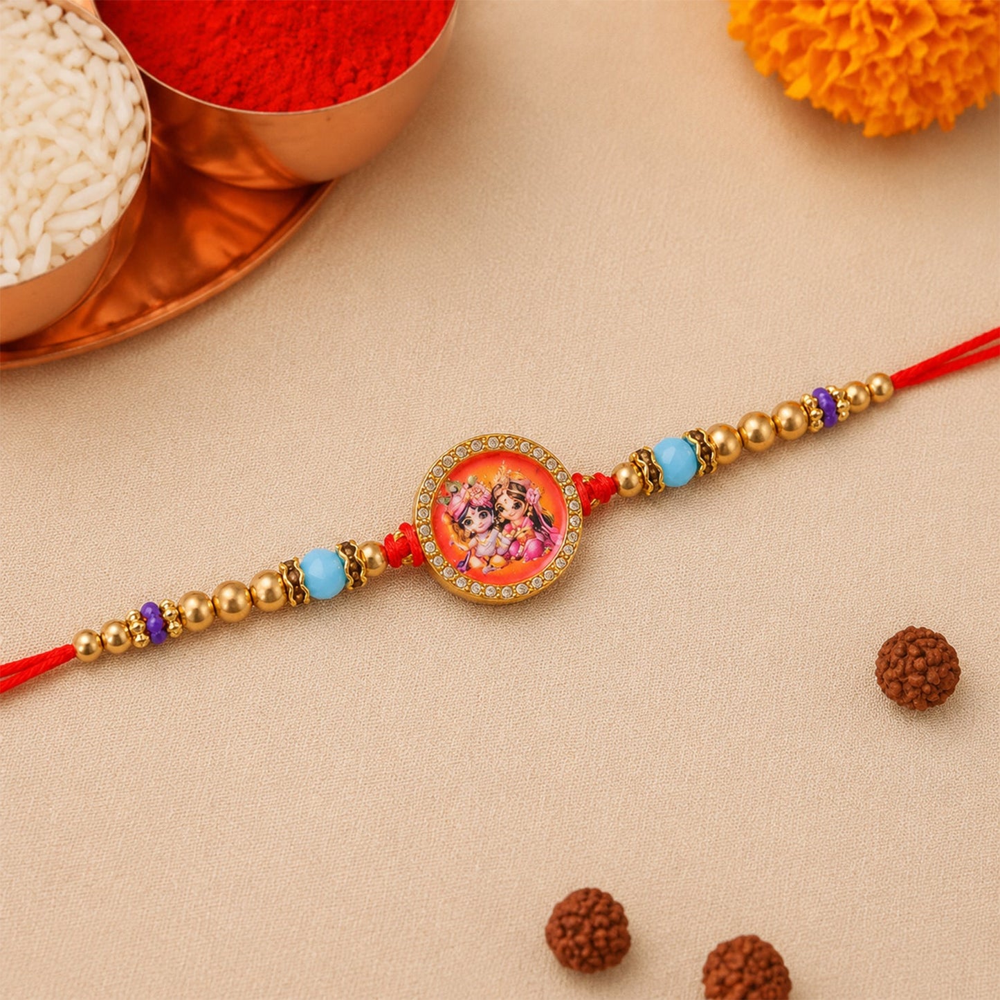 Ganesh Krishna Devotional Rakhi Combo Set Raksha Bandhan (3 Pc)