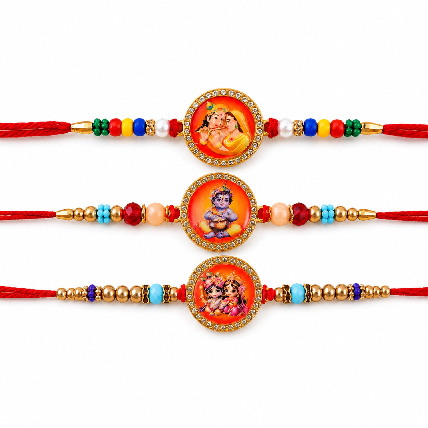 Ganesh Krishna Devotional Rakhi Combo Set Raksha Bandhan (3 Pc)