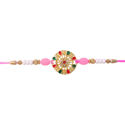 Round Floral Kundan Rakhi with Beads for Raksha Bandhan Special