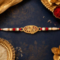 Leaf Pattern Om Charm Traditional Rakhi with Beads for Raksha Bandhan