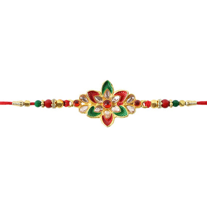 Floral Meena Stone Rakhi Design for Raksha Bandhan Celebration