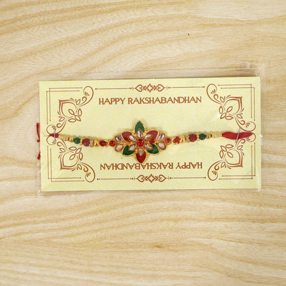 Floral Meena Stone Rakhi Design for Raksha Bandhan Celebration