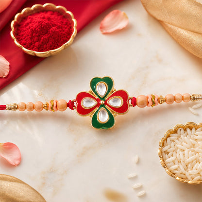 Traditional Floral Designer Rakhi with Kundan Centerpiece