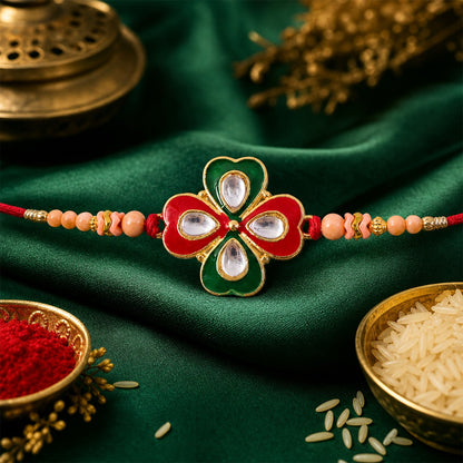 Traditional Floral Designer Rakhi with Kundan Centerpiece