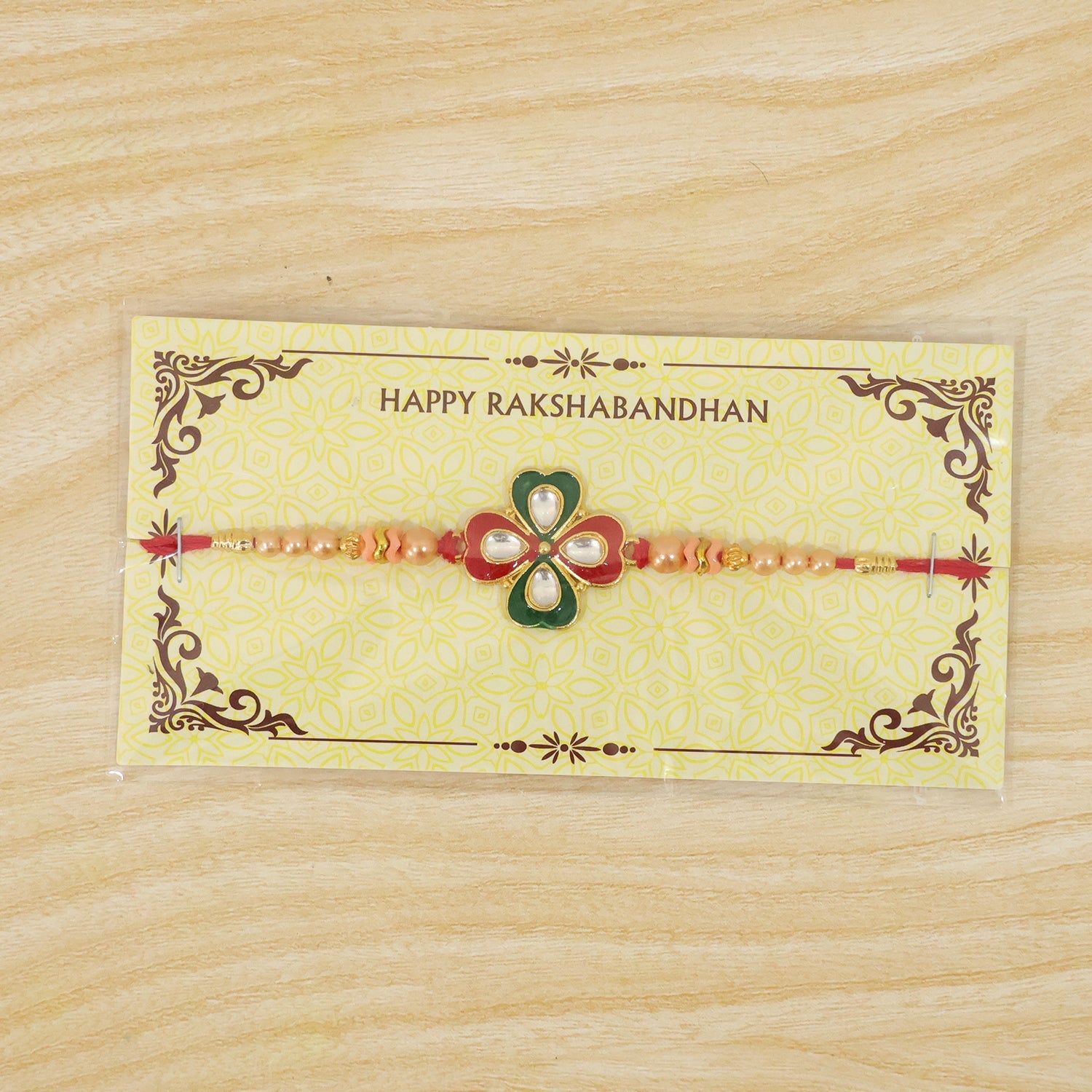 Traditional Floral Designer Rakhi with Kundan Centerpiece