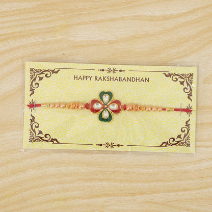Traditional Floral Designer Rakhi with Kundan Centerpiece