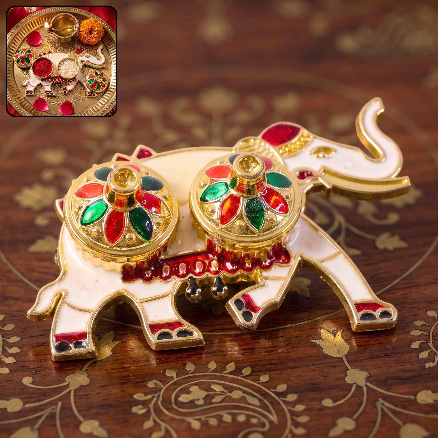 Decorative Elephant Shape Double Kumkum Roli Chawal Dish (1 Pc)