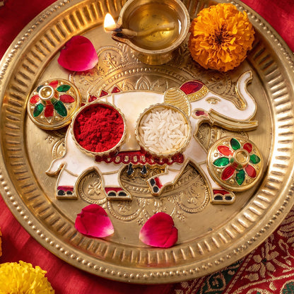 Decorative Elephant Shape Double Kumkum Roli Chawal Dish (1 Pc)