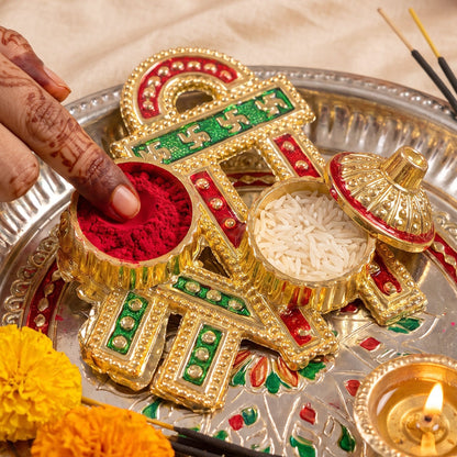 Decorative Shree Shape Double Kumkum Roli Chawal Dish (1 Pc)