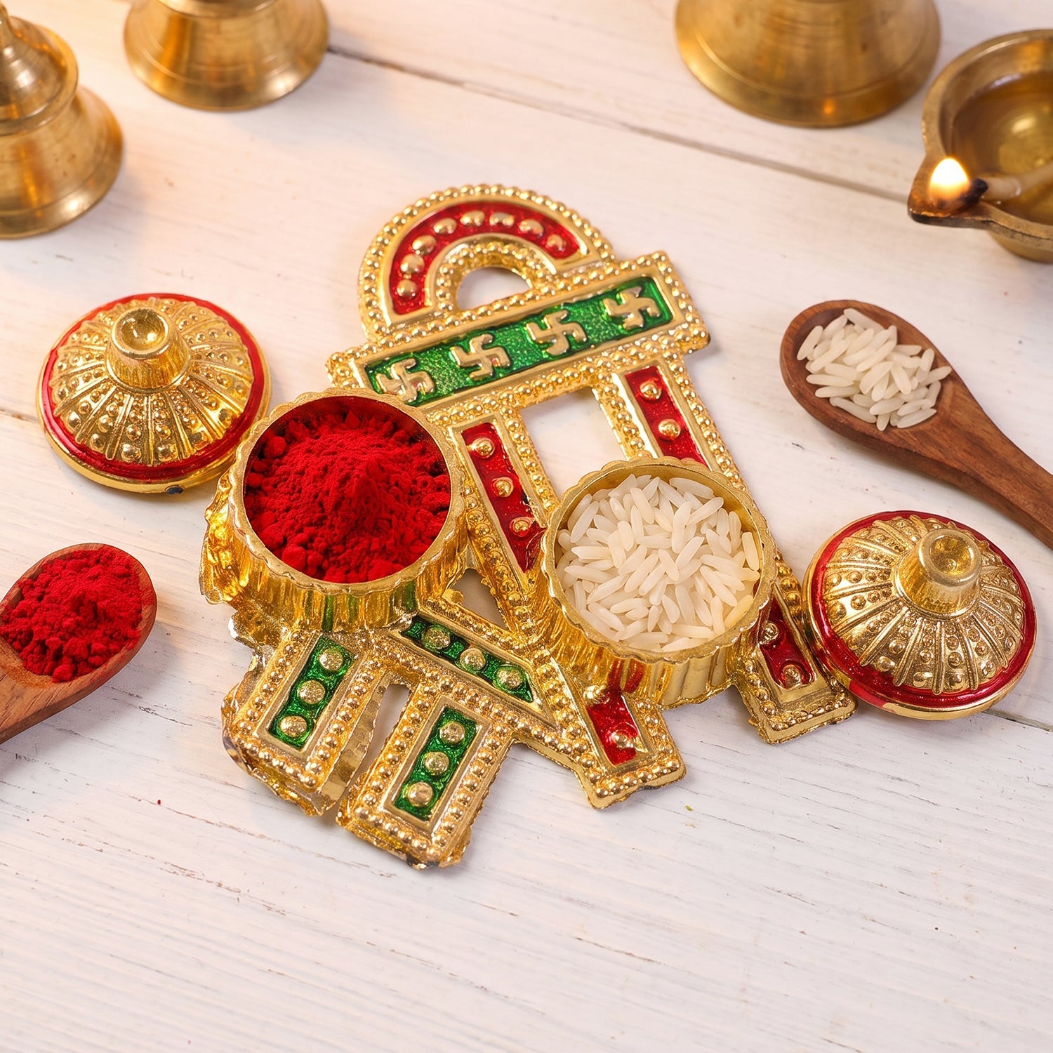 Decorative Shree Shape Double Kumkum Roli Chawal Dish (1 Pc)