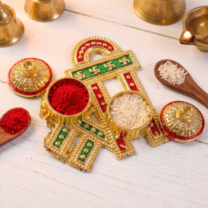 Decorative Shree Shape Double Kumkum Roli Chawal Dish (1 Pc)