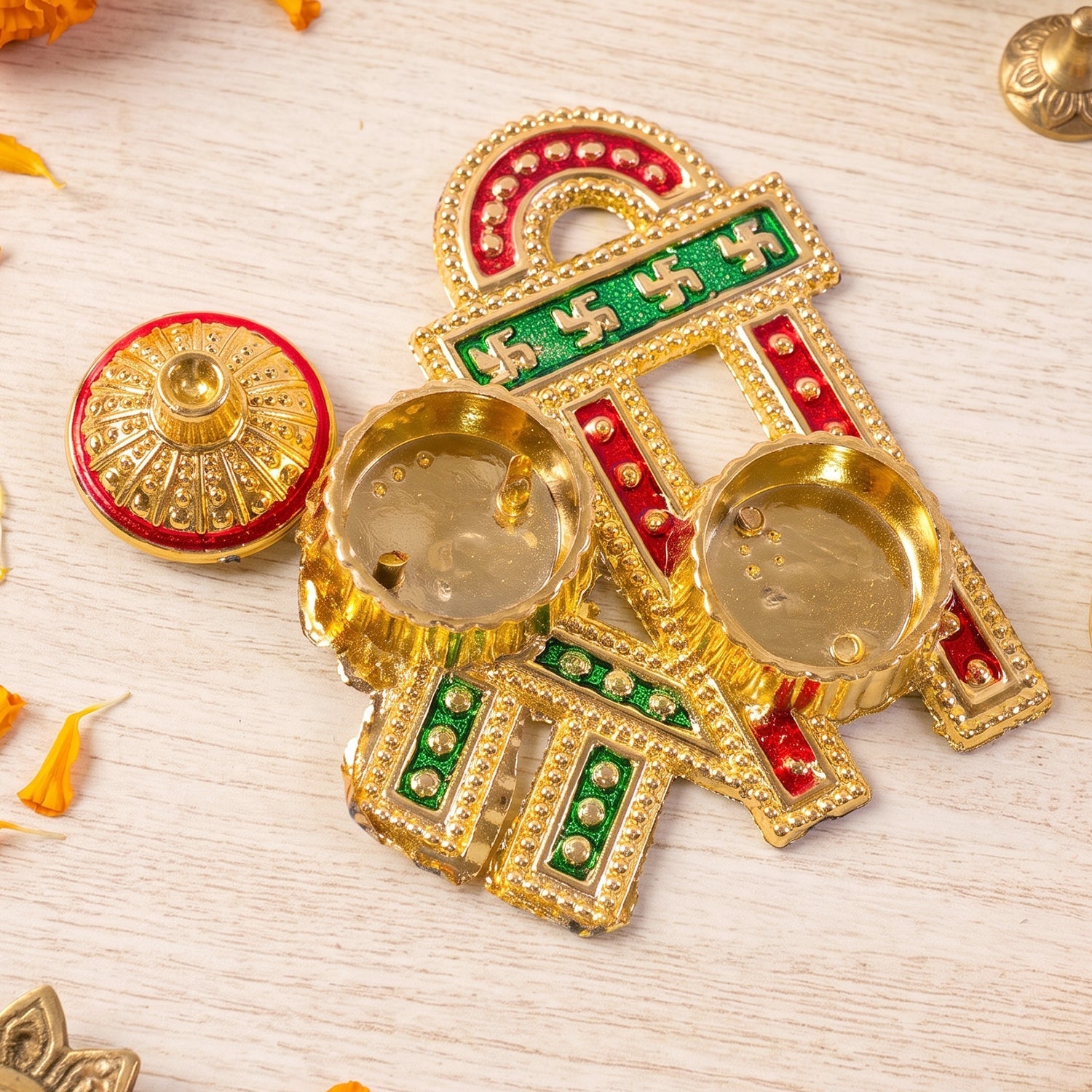 Decorative Shree Shape Double Kumkum Roli Chawal Dish (1 Pc)