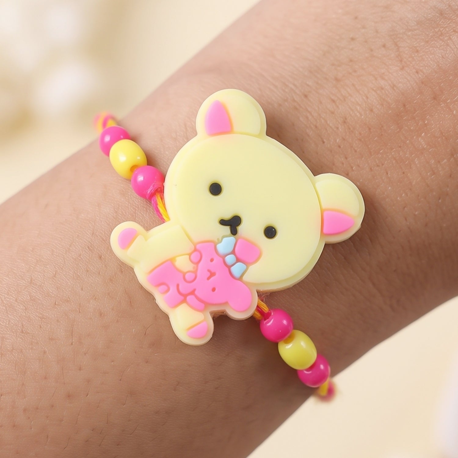 Teddy Character Kids Rakhi with Cute Beaded Festive Look Work