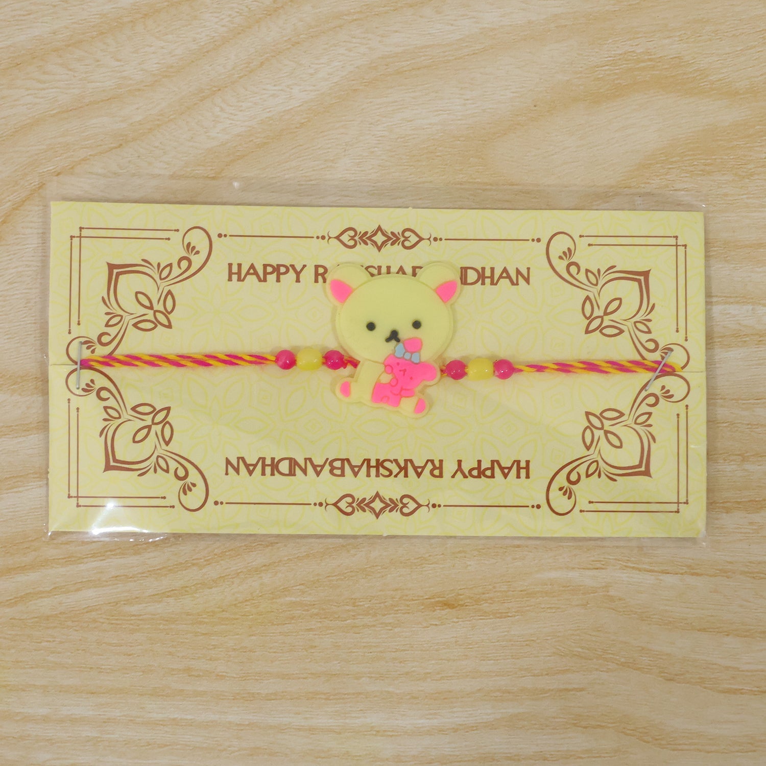 Teddy Character Kids Rakhi with Cute Beaded Festive Look Work