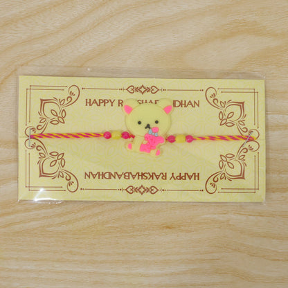 Teddy Character Kids Rakhi with Cute Beaded Festive Look Work