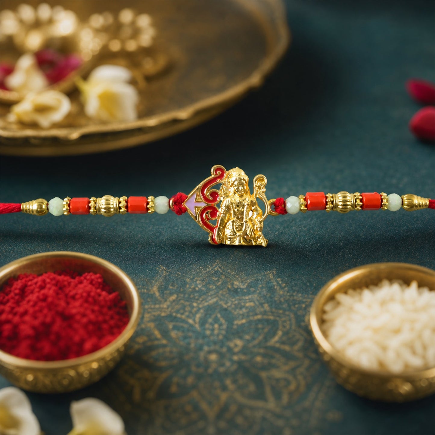 Shree Ram Designer Rakhi with Beaded Traditional Detail Work