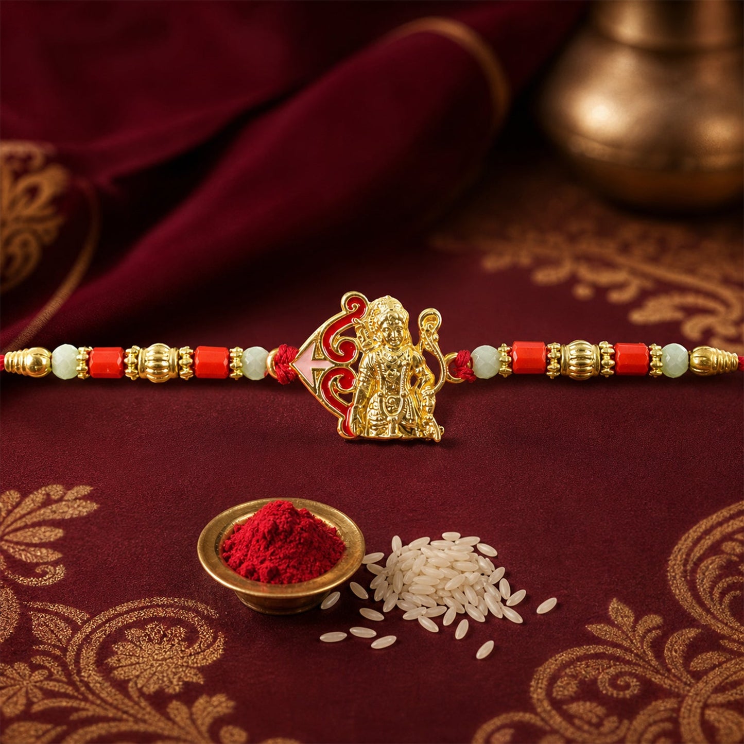 Shree Ram Designer Rakhi with Beaded Traditional Detail Work
