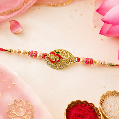 Paisley Om Stone Designer Rakhi with Pearl Beaded Festive Detail