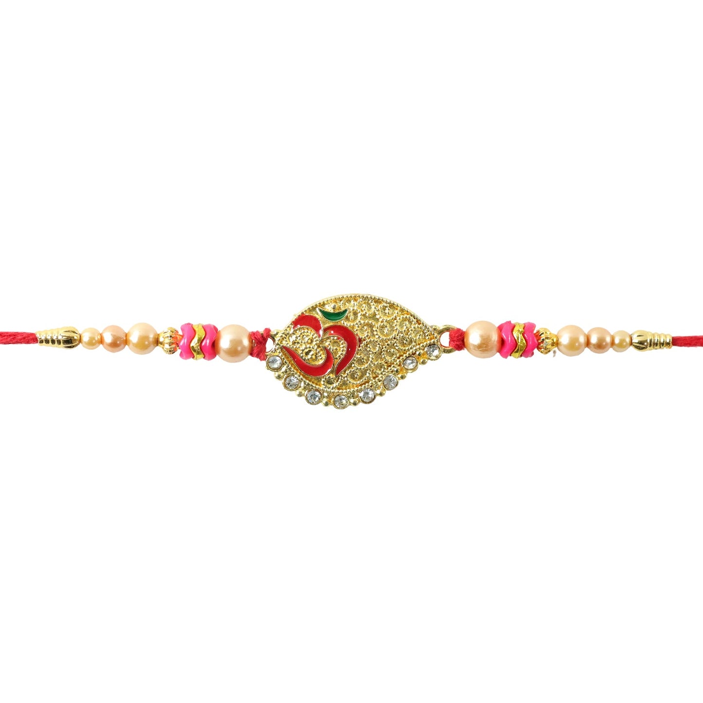 Paisley Om Stone Designer Rakhi with Pearl Beaded Festive Detail
