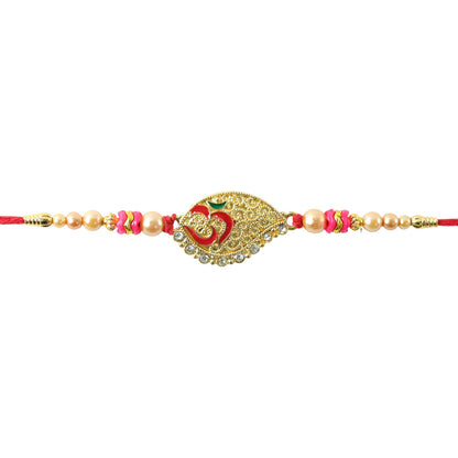Paisley Om Stone Designer Rakhi with Pearl Beaded Festive Detail