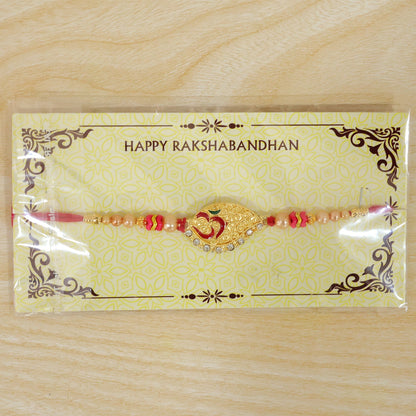 Paisley Om Stone Designer Rakhi with Pearl Beaded Festive Detail