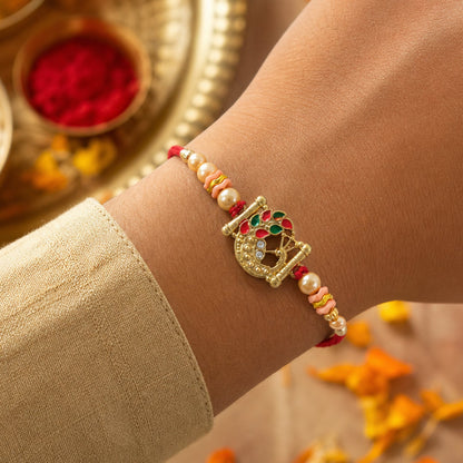 Peacock Stone Designer Rakhi with Pearl Beaded Traditional Look