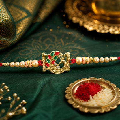 Peacock Stone Designer Rakhi with Pearl Beaded Traditional Look