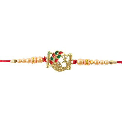Peacock Stone Designer Rakhi with Pearl Beaded Traditional Look
