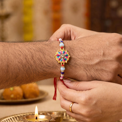 Premium Lumba Bhabhi Rakhi with Floral Beads Festive Pair Set