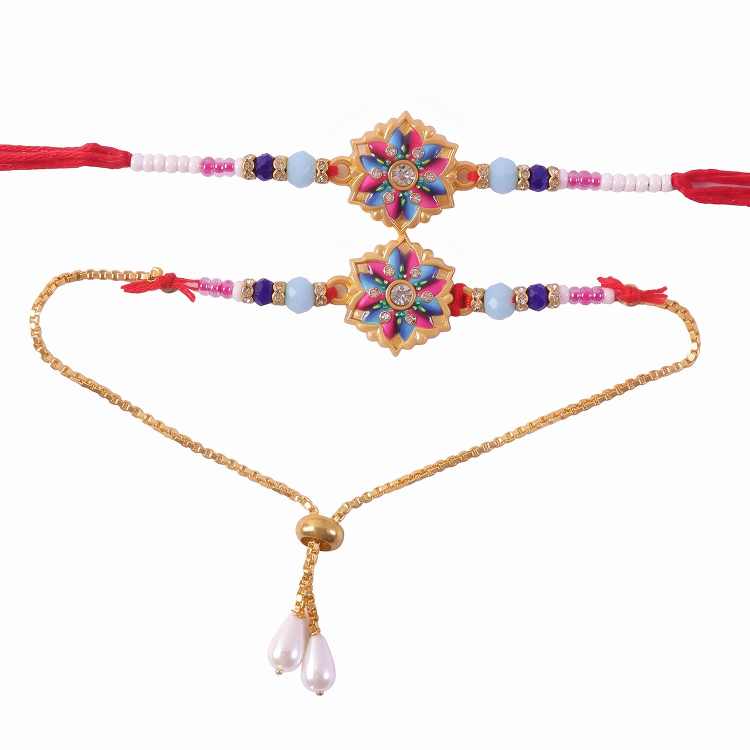 Premium Lumba Bhabhi Rakhi with Floral Beads Festive Pair Set