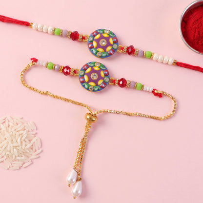Premium Lumba Bhabhi Rakhi with Round Stone Traditional Pair Set