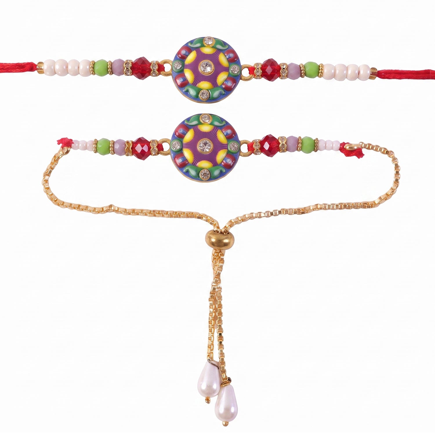 Premium Lumba Bhabhi Rakhi with Round Stone Traditional Pair Set