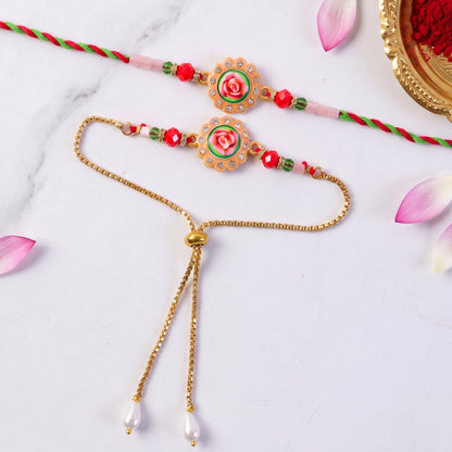 Premium Lumba Bhabhi Rakhi with Floral Pearl Festive Pair Set