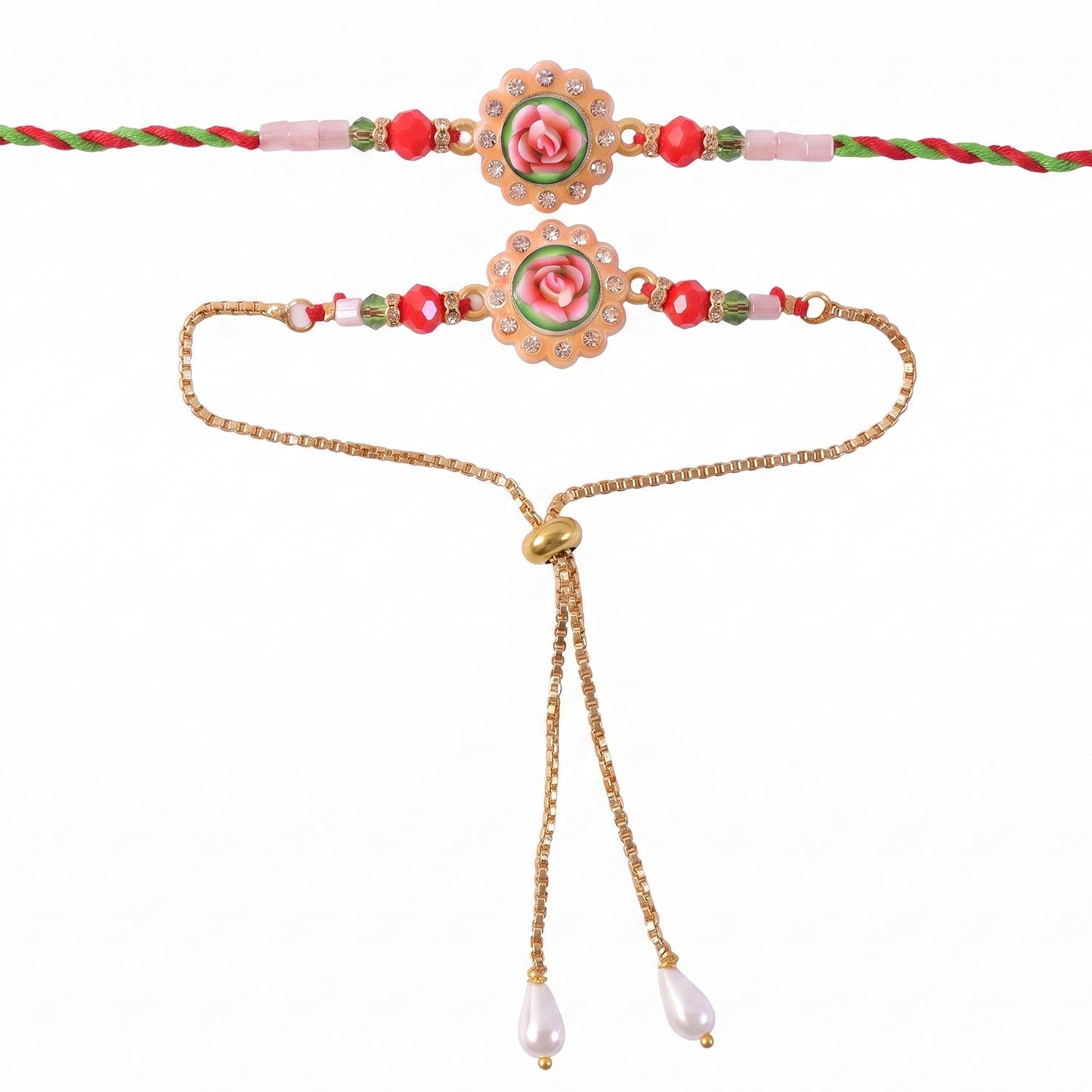 Premium Lumba Bhabhi Rakhi with Floral Pearl Festive Pair Set
