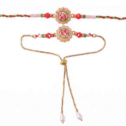 Premium Lumba Bhabhi Rakhi with Floral Pearl Festive Pair Set