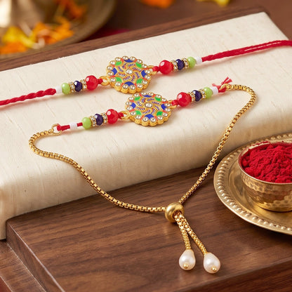 Premium Lumba Bhabhi Rakhi with Stone Beads Designer Pair Set