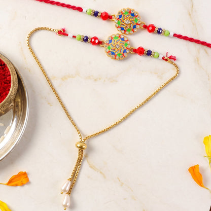 Premium Lumba Bhabhi Rakhi with Stone Beads Designer Pair Set