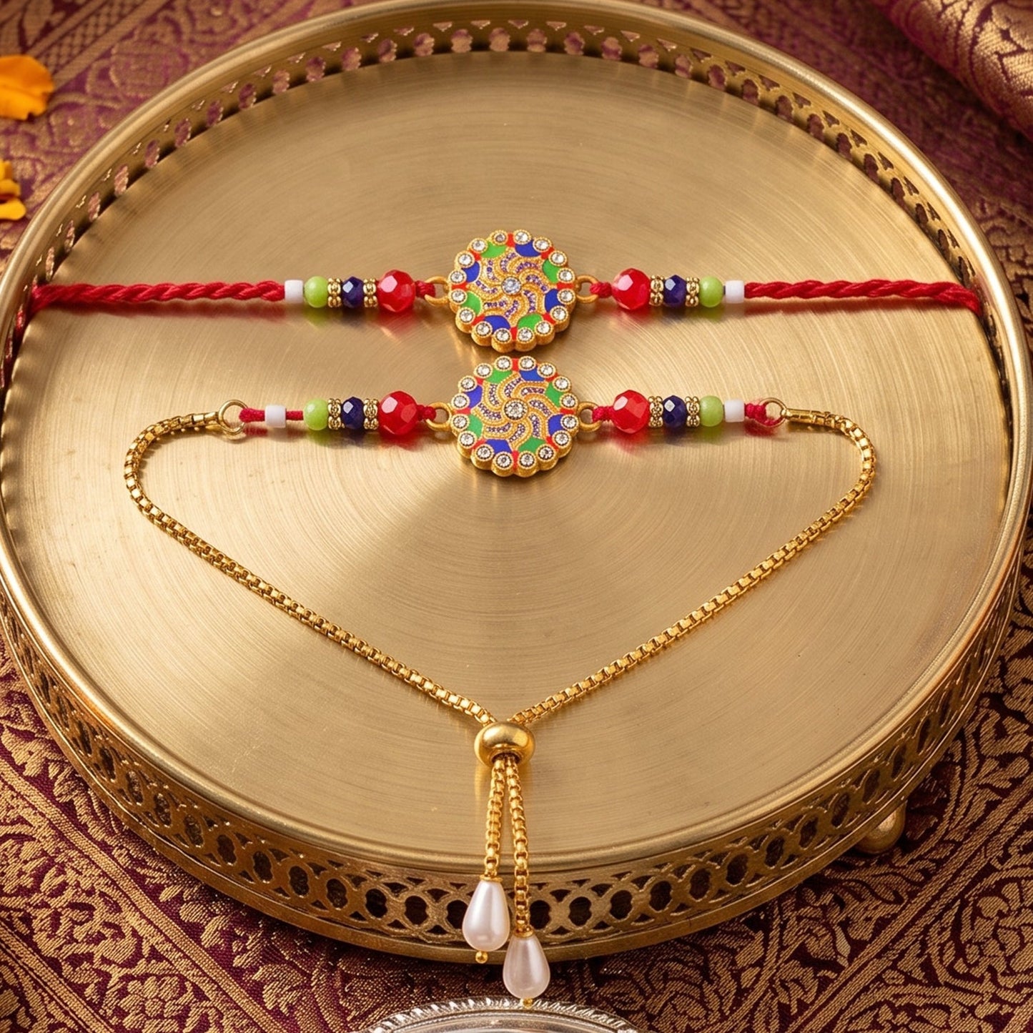 Premium Lumba Bhabhi Rakhi with Stone Beads Designer Pair Set