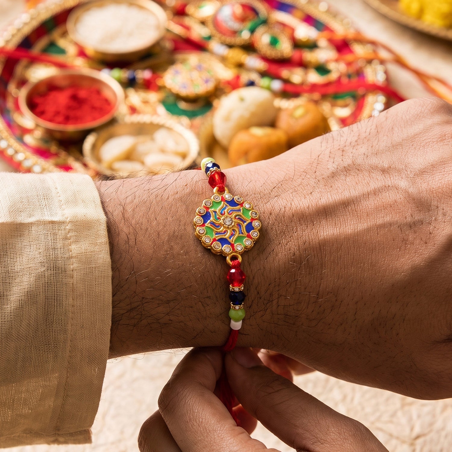 Premium Lumba Bhabhi Rakhi with Stone Beads Designer Pair Set