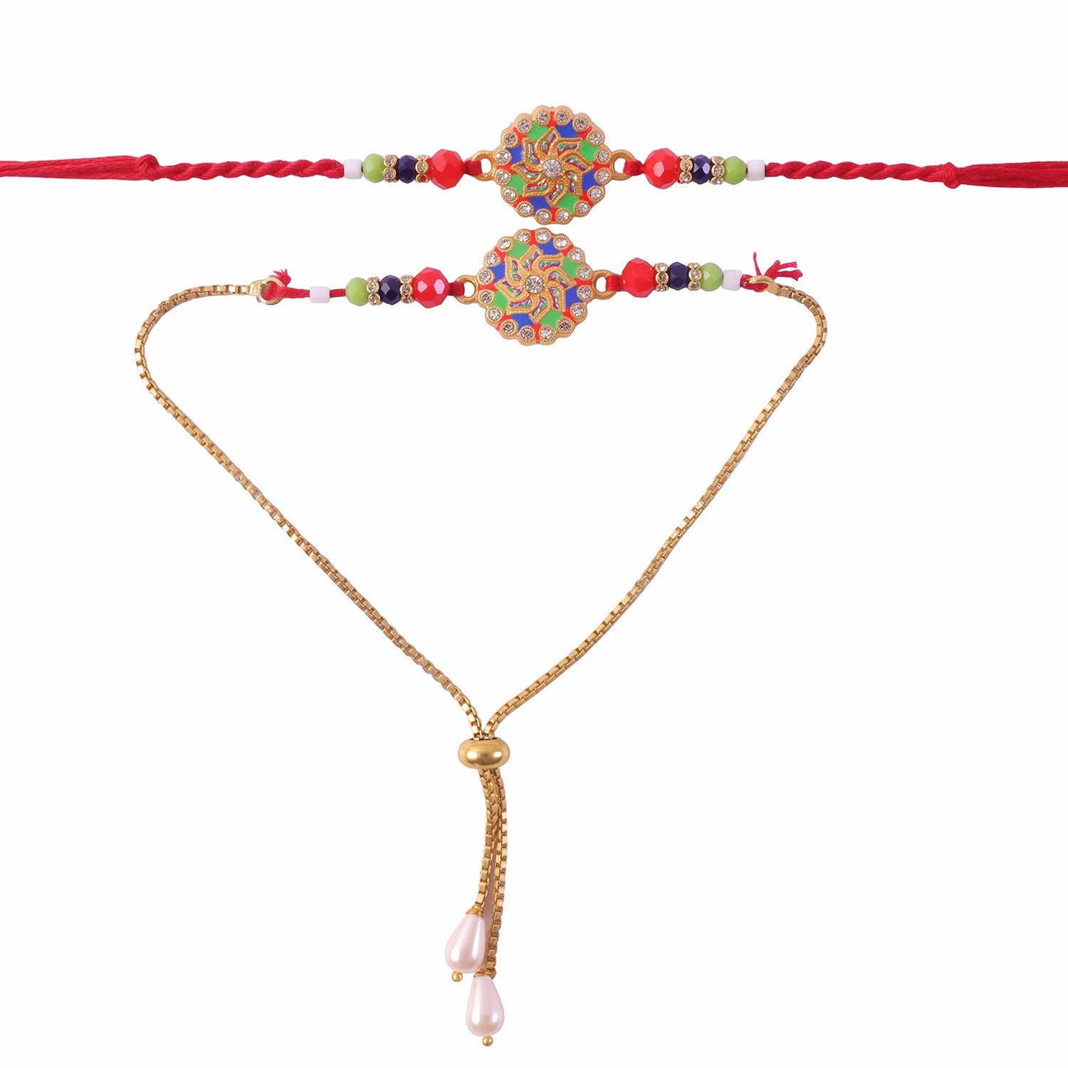Premium Lumba Bhabhi Rakhi with Stone Beads Designer Pair Set